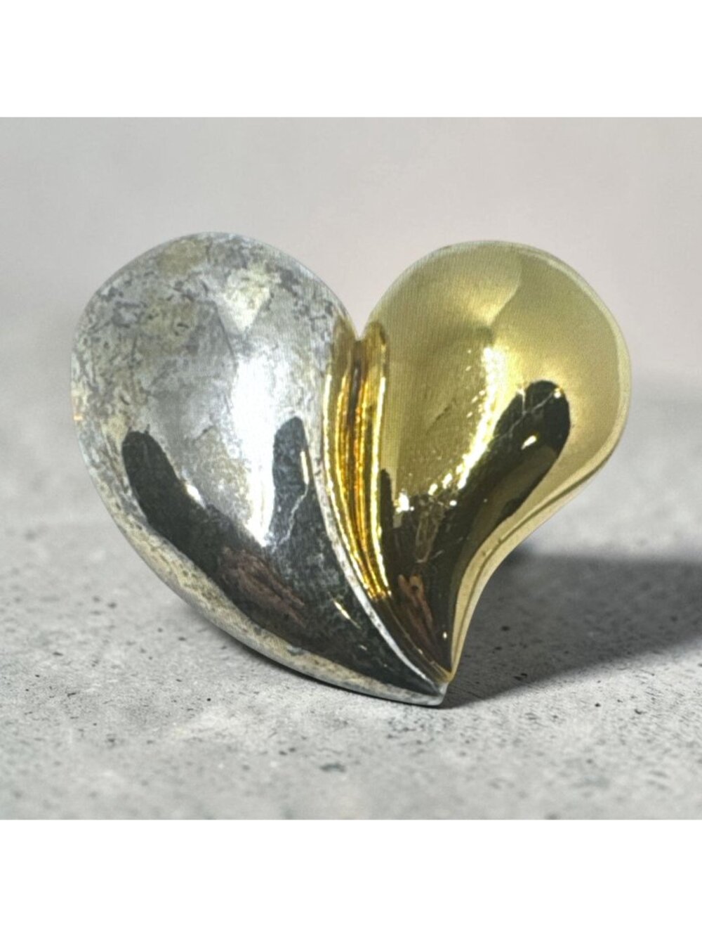 Vintage Givenchy Two Tone Sculptural Heart Brooch Signed Couture Runway Style